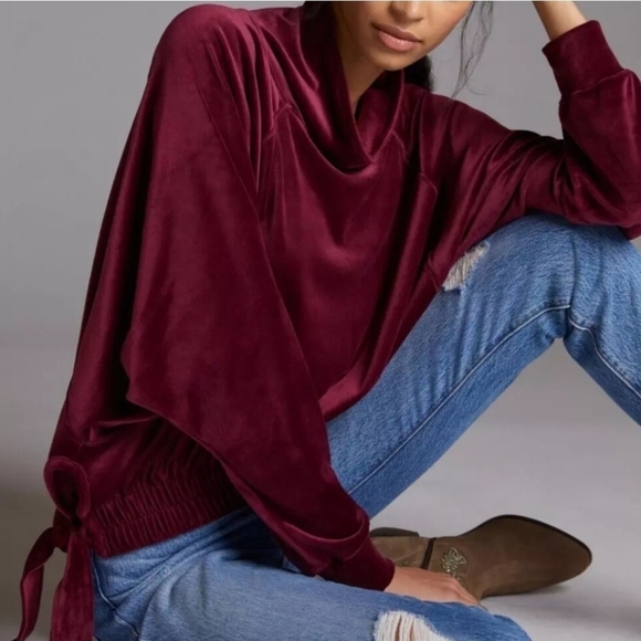 Daily Practice Side Tie Funnel Neck Velour Sweatshirt - Picture 1 of 5